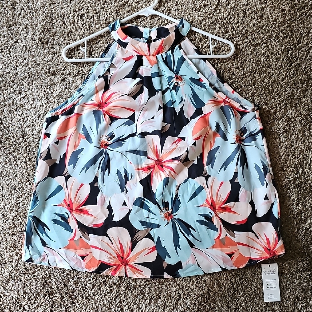 Cupshe Blue and Pink Floral Halter Blouse Sleeveless